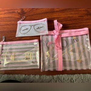 Clear Pink Striped Bikini & Accessory Pouch Set (set of 3)